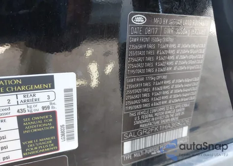 2017 Land Rover Range Rover 3.0L V6 Turbocharged Diesel Td6 z USA, uszkodzony, nr VIN SALGR2FK1HA368226